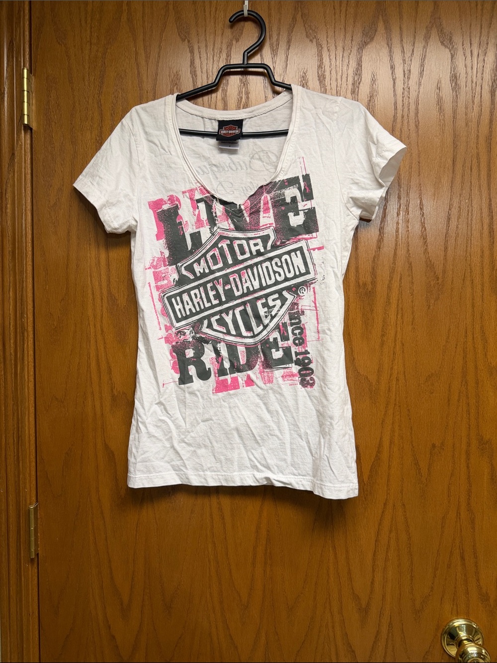 Harley-Davidson White Tee with Black & Pink Logo